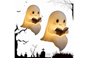 Dewppxi Niedliche Geister-Leselampe, Ghost Reading Book Lamp, Halloween-Geister-Leselampe, 3D-LED-Geister Statue Nachtlicht, Halloween-Dekoration für Leser und Buchliebhaber (15cm+22cm)