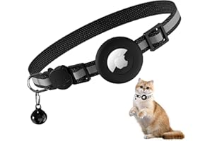 Wanme Collier Chat Airtag, Collier pour Chat Anti-étranglement avec Étuis Protection Airtag et Clochette, Convient aux Chats de Toutes, Taille Réglable, Noir Rayures