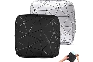 2 Pièces Pochette Serviette Hygienique, Serviette hygiénique Sac de rangement Zipper Tampon, Sac De Rangement Pochettes pour Serviettes Hygiéniques, Tampon hygiénique organisateur, Noir+Argent