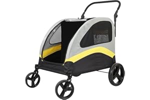 BingoPaw Heavy Duty Dog Buggy for Dogs: 2-in-1 Dog Pram with Removable Divider for 2 Small or Medium Dogs, Foldable Pet Pushchair Transport Trolley up to 42 kg