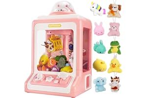 JHkim Claw Machine for Kids, Mini Claw Machine Candy Grabber Dispenser Toys for Girls, Claw Machine Arcade Game Classroom Educational Toy Vending Machine with 10 Refill Prizes Toys, Volume Adjustable