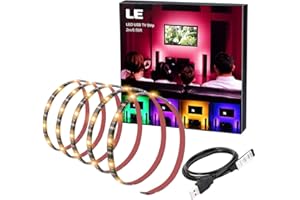 LIGHTING EVER LE LED TV Striscia LED RGB 5050 da 2m, 60 LED con USB, 3 Modalità 16 Colori Dimmerabile, Mini Telecomando Incluso, Impermeabile IP65, Nastro Adesivo per Schermo Televisione PC Auto Macchina