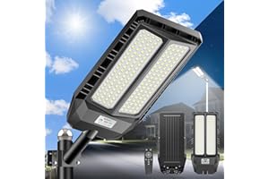 JADIDIS 4200W Lampadaire solaire, lampes solaires d'extérieur avec détecteur de mouvement et télécommande, étanchéité IP67, 4 modes d'éclairage, 6500K super lumineux pour jardin, cour, rue, garage