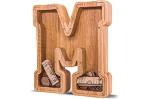 JOOMLAFLY Wooden Letter Piggy Bank for Kids - Personalized Initial Coin Bank for Boys and Girls