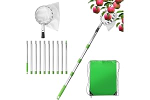 LIAILA Cueille Fruit Telescopique de 4 m avec Poteau en Acier Inoxydable et Sac en Coton, Cueilleur de Fruits Amovible, adapté à la cueillette de Pommes, Cerises, Cueille Fruit Télescopique