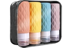 Luxiremi Lot de 4 flacons de voyage pour articles de toilette 100 ml en silicone avec fermeture éclair transparente, étanche, rechargeable, conteneurs de voyage
