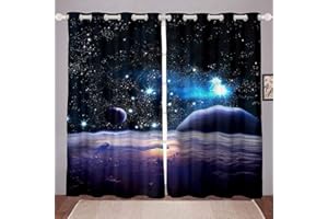 LOUSSIESD 3D Galaxy Curtains Outer Space Galaxy Curtains for Bedroom Living Room for Kids Boys Girls Starry Sky Nebula Astrology Windows Drapes Universe Planets Curtains,W46*L54