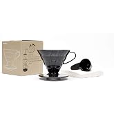 Hario V60 02 Plastik Dripper ve 40&rsquo;lı Filtre Kağıdı Seti, Siyah Şeffaf