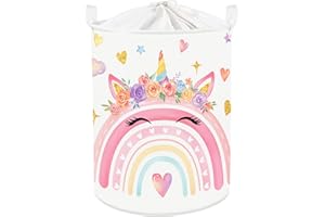 Clastyle Panier Rangement Bébé Arc-en-ciel Panier à Linge Sale Pliable Fille pour Vêtement Boite de Rangement Jouet pour Salle de Bain Chambre à Coucher,Licorne,36x45 cm
