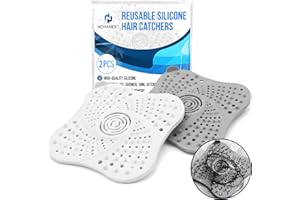NOVANEST Silicona Atrapa Pelos Ducha con Ventosas Extra Fuertes | Rejilla Desague Ducha Anti Cucarachas Desagües | Filtro Fregadero Cocina y Recoge Pelos Ducha | Fácil Limpieza [Blanco + Gris]