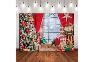 WDA Christmas Party Backdrop Indoor Xmas Tree Photography Background Xmas Window Festival Party Decoration Banner Photo Booth Studio Booth Props (7x5FT)
