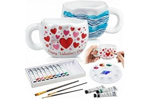 Sinmoe Kit de Peinture Tasse Ceramique pour Adultes 2 Tasses 12 Peintures Céramiques 3 Pinceaux 1 Palette Cadeau Mug à Café Bricolage Kit Mug à Peindre Cadeau pour Anniversaire Noël(Forme de Fleur)