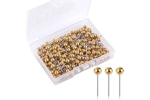 XIHIRCD 200pcs Punaises Carte, Punaises à Tête Ronde pour Carte de Voyage Petites Push Pins pour Tableau en Liège Tableau d'Affichage Photo Maison Bureau École Bricolage (Or)