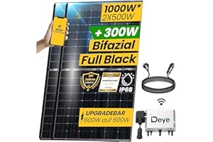 EPP.Solar 1000W Balkonkraftwerk - Solaranlage Komplettset mit 500W Bifazial Modul Black/Silber Rahmen, Neu Generation Upgradefähiger 800W Deye Wechselrichter mit Relais, 3m Schukostecker