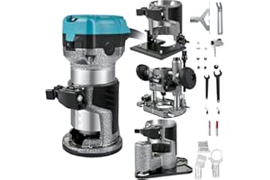 VEVOR Enrutador de Palma 4 Bases con Fijas de Inmersión Inclinadas y Compensadas 710W 13000-33000r/min Herramienta Compacta de Enrutador de Palma de Madera Carpintero Carpintería 6 y 8mm Fresadora