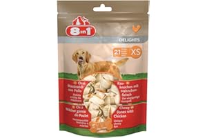 8IN1 8 in 1 Delights XS - Os de Poulet à Mâcher pour Chien de Petite Taille -Longue durée- Viande de poulet à cœur - Limite le Tartre - Sans céréales Colorant Arôme Artificiel - 21 pièces - 252 g