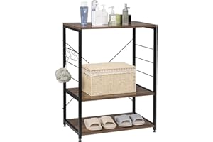 eSituro półka stojąca wielofunkcyjna półka na buty półka łazienkowa półka kuchenna do łazienki przedpokój oszczędzający miejsce nowoczesny styl 3 półki czarny + orzech metalowy + MDF 60x40x82CM