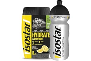 Isostar Hydrate & Perform Iso Drink - 400 g di polvere isotonica per bevande - polvere di elettroliti per supportare le prestazioni atletiche - limone + bottiglia da 0,5 litri