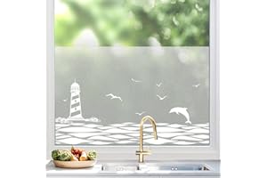 ‎DKTIE dktie Fensterfolie Blickdicht Sichtschutzfolie Fenster Milchglasfolie Muster des Meeres Statische Aufkleber ohne Klebstoff Wiederverwendbar Geeignet für Wohnzimmer, Schlafzimmer, Küche 44.5x200cm