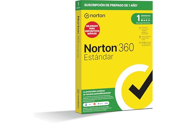 Norton 360 Estándar 2026 - Antivirus Software para 1 Dispositivo y 1 año de Suscripción con Renovación Automática, Secure VPN y Gestor de Contraseñas, para PC, Mac Tableta o Smartphone