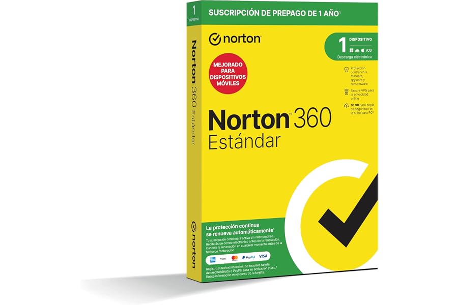 Norton 360 Estándar 2026 - Antivirus Software para 1 Dispositivo y 1 año de Suscripción con Renovación Automática, Secure VPN