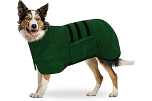 BASVII Albornoz para Perro de compañía, Gran Perro, Albornoz Gris, Albornoz para Perro con Velcro de tamaño Mediano, Albornoz para Perros pequeños, Accesorio de higiene para Mascotas (L-Verde)