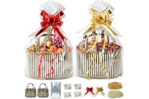 OAOGOD 2 Set 30x20x16cm Empty Hamper Baskets,Woven Bamboo Gift Basket Kit with 4 Bags 2 Pull Bows and Raffia for Christmas Baby Shower Thanksgiving Birthday Mothers Day Housewarming Party Gift Wrapping