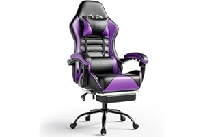 Ailatimogo Gaming Chair with Footrest, Wide Computer Chairs for Adults, Height Adjustable Gamer Chairs with Lumbar Support (Purple)