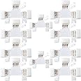 JACKYLED LED Strip Connector 4 Pins 10PCS T Shape, 10mm RGB Quick Splitter Corner Connector Solderless Gapless Adapter Clip for RGB SMD 5050/3528 Multicolor LED Strip Light Connectors