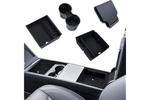 LANTU Lot de 4 accessoires pour Tesla Model Y 2025 Juniper - Organiseur de console centrale - Boîte de rangement pour accoudoir - Boîte cachée et porte-gobelet (flocage)