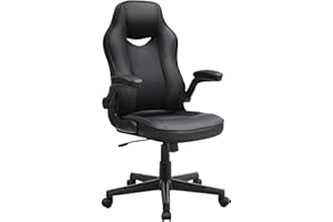 ‎SONGMICS SONGMICS Fotel biurowy, ergonomiczny fotel do biurka, fotel do komputera, regulowana wysokość, obciążenie do 150 kg, imitacja skóry PU, biuro domowe, biuro, czarny OBG064B01