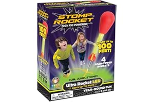Stomp Rocket Oryginalna lampa Ultra Rocket LED, 4 rakiety, zabawka rakietowa, prezent dla chłopców i dziewczynek, dostarczana z zabawką rampą startową