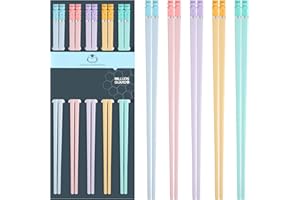 PYBBO 5 paia di bacchette in fibra di vetro riutilizzabili, lavabili in lavastoviglie, 24,3 cm, opache, antiscivolo, per famiglia/hotel/ristorante, set regalo di bacchette cinesi/giapponesi, orso carino