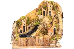 Holyhome Borgo con arroyo para Belén con casas, 20 x 14 x 20 cm (7,87 x 5,51 x 7,87 pulgadas), producto fabricado a mano, fabricado en Italia (salida lateral)
