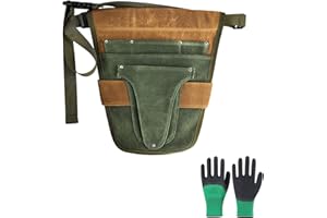 TANGHSE Handy Garden Tool Belt - Heavy Duty Small Bag Pouch with Multiple Pocket, Adjustable Waist Belt Outdoor Gardening Belt Pouch with Protective Gloves for Women Men Gardeners Carpenters Builders Joiners