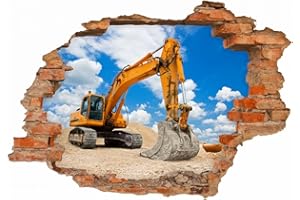 NIKIMA SCHÖNES FÜR KINDER nikima 049 WANDTATTOO Excavadora Obras – Agujero en la Pared – En 6 Tamaños – Coole habitación de los Niños Pegatinas y Adhesivo Pared Decorativa Pared de niño niña, Amarillo, 500 x 350 mm