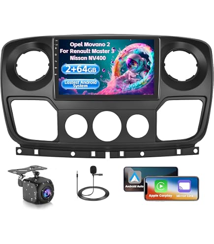 Autoradio Android 10" Pour Opel Movano 2 Renault Master 3 - Carplay/Android Auto Sans Fil, GPS, 2Go/64Go