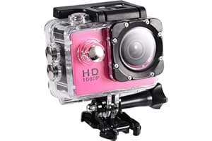 GOWENIC Mini Cámara Deportiva DV,Pantalla HD 1080P de 2 Pulgadas, Impermeable,Ciclismo Al Aire Libre,Deportes, Cámara de Acción DV, Videocámara, Soporte para Tarjeta 32G TF,Soporte para Bicicleta (Rosa)