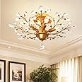 Ganeed Vintage K9 Clear Crystal Chandeliers Ceiling Lighting Pendant Lighting Flush Mounted Fixture for Living Room Dinning Room Restaurant Porch Hallway Gold 4 Lights