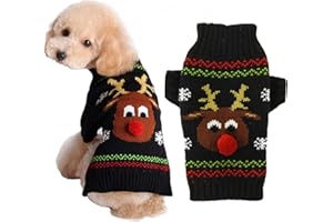 HRTTSY Hundepullover für Weihnachten Cartoon Rentier Haustier Katze Winter Strickwaren Warme Kleidung