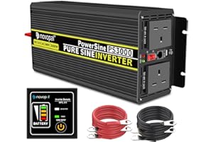 Novopal 3000W 6000W Pure Sine Wave Inverter 12V DC to 240V AC Power Converter with 2 UK Sockets,1 USB,16.4FT Remote Control, 2 Cooling Fans,for RV,Boat,Truck,Camping,Home