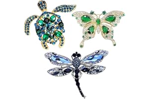 DOKRIN Broches y alfileres para mujer，Broche de diamantes de imitación de 3 piezas para mujer con diseños de insectos, libélulas, mariposas y tortugas