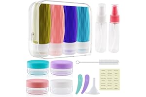 TOKSEO 16 Pièces Flacons de Voyage en Silicone, 90 ml Bouteille de Voyage, Kit Voyage Produit Toilette étanches, Contenants Voyage Rechargeables Sans Bpa Pour Shampoing, Lotion, Cosmétiques