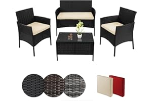 BB Sport Ensemble Salon Jardin Resine 4 Places Meubles Jardin Poly Rotin Coussins Siège Table Tressée Balcon, Couleur:Noir Titan/Plage de Sable