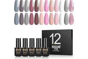 ROSALIND Esmaltes Semipermanentes de Uñas en Gel UV LED, 12pcs Rosa Blanco Gris Plateado Marrón Esmalte de Uñas Pintauñas Semipermanentes