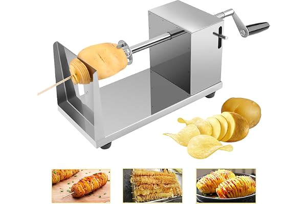 Uten Coupe en Spirale Coupe-Pomme de Terre, Coupe-Frites en Acier INOX avec Manivelle et Pieds en Caoutchouc Anti-dérapant pour Fruits, Pommes de Terre (a)