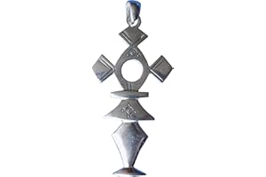 BIJOUX TOUAREGS COOPÉRATIVE "LA GAZELLE DU DÉSERT" Croix du Sud Touareg d'Agadez"Takadend" en argent massif estampillé 925 avec cordonTOU22