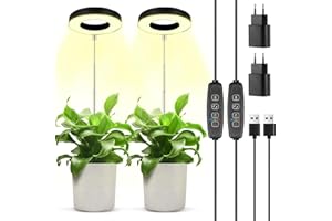 POWZOO Lampe pour Plante,Lampe de Croissance LED à Spectre Complet,9 Luminosité,Rotatif à 180°& avec Minuterie 3/9/12H,Réglable en Hauteur Lampe de culture,pour Petites Plantes.(2PCS)