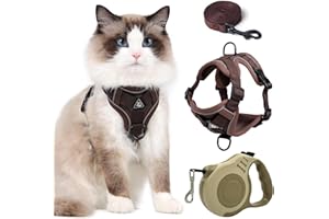 TYXHXTF Pettorina Gatto con Guinzaglio per Gatti Allungabile, Imbracatura per Gatti Antifuga, con Riflettente, Morbido Traspirante Pettorina Gatto, per Cuccioli Passeggiate all'aperto (Caffè)