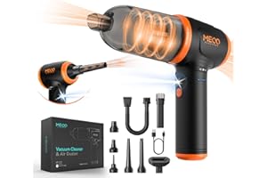 MECO ELEVERDE Compressed Air Duster, Mini Vacuum 4in1, 110000RPM Electric Air Blower, 16000PA Keyboard Cleaner with LED Light, 300ml Dust Bin Handheld Vacuum Air Duster for PC Computer